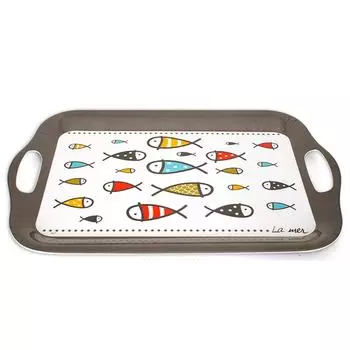 Les Trsors De Lily [A0224] - Большой меламиновый поднос Рыба - Море разноцветный, серо-коричневый - 41x28 см NA