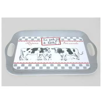 Les Trsors De Lily [A0227] - Меламиновый поднос большой Коровы серо-белый (молочник - кустарная молочная) - 41x28см NA