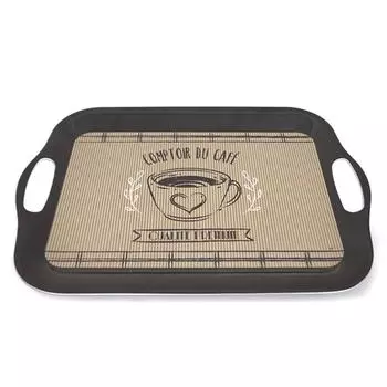 Les Trsors De Lily [A0229] - Большой меламиновый поднос Comptoir du Caf , черный серо-коричневый - 41x28 см NA