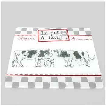 Les Trsors De Lily [A0230] - Подставка стеклянная Коровы серо-белая (молочник - кустарная молочная) - 20х20см NA