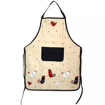Les Trsors De Lily [A0249] - Хлопковый кухонный фартук Chickens красный бежевый черный - 90x70 см