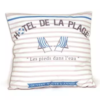 Les Trsors De Lily [A0273] - Подушка хлопковая Cabourg - Hotel de la Plage сине-бежево-белая - 40x40 см бежевый