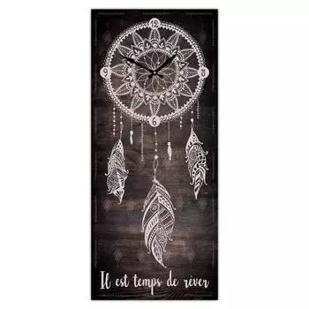 Les Trsors De Lily [A0642] – коричневые деревянные настенные часы в стиле «Бохо» (Пришло время мечтать - ловец снов) - 70x30см