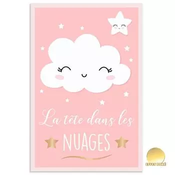 Les Trsors De Lily [A0716] - Детский холст Голова в облаках розовый - 30x20 см