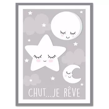 Les Trsors De Lily [A0722] - Детская канва Etoile Lune серый (тсс . . . я мечтаю) - 40x30см