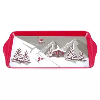 Les Trsors De Lily [A1092] - Лоток для торта Mountain меламиновый красный серо-белый (лыжи) - 30. 5x15см