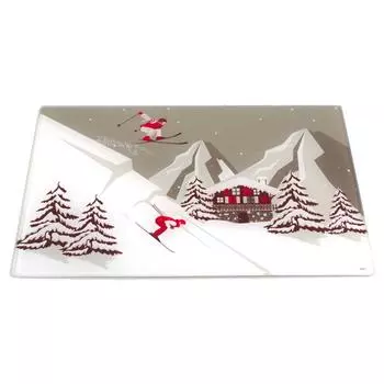 Les Trsors De Lily [A1100] - Разделочная доска/подставка Mountain стекло серо-бело-красный (лыжи) - 30x20см