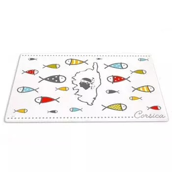 Les Trsors De Lily [A1103] - Разноцветная белая стеклянная разделочная доска / подставка Corsica (Рыбы) - 30x20см