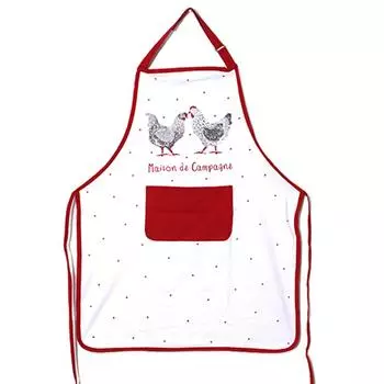 Les Trsors De Lily [A1118] - Хлопковый кухонный фартук Chickens красно-белый (Вилла) - 90x70см