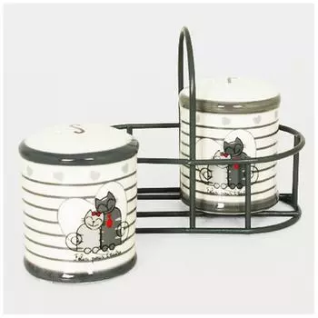 Les Trsors De Lily [A1194] - Набор для перца и соли Кошки серо-белый (кошачьи друг для друга) - 12x6см