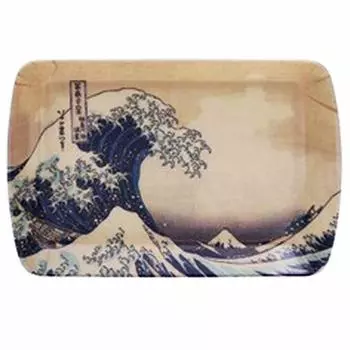 Les Trsors De Lily [A1611] - Маленький бежево-синий меламиновый поднос Hokusai - 23x15 см