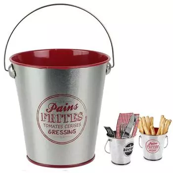 Les Trsors De Lily [A1691] - Маленькое металлическое ведро Bistrot серебристо-красного цвета - 10x7 см красный