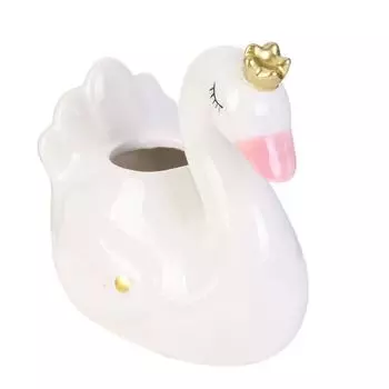 Les Trsors De Lily [A1809] - Керамический держатель для зубных щеток Лебедь бело-розовый - 10x13 см