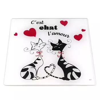 Les Trsors De Lily [A1913] - Подстаканник Cats стеклянный красный черный белый (это любовь кошка) - 20х20см