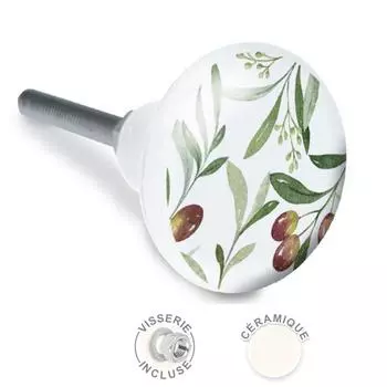 Les Trsors De Lily [A2103] - Ручка керамическая Oliviers зелено-белая - 65x35 мм