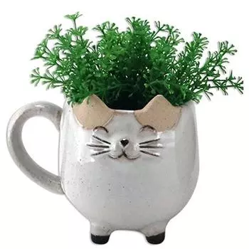 Les Trsors De Lily [A2499] - Кашпо керамическое Cats светло-серое - 11x10x14 см