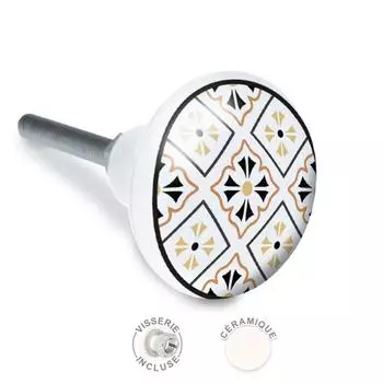 Les Trsors De Lily [A2518] - Ручка керамическая Carreaux de Ciment бежевый черный белый - 65x35 мм