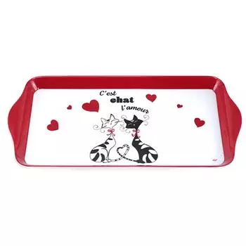 Les Trsors De Lily [A2554] - Лоток для торта Кошки меламиновый черный красный белый - 30x15 см (это любовь кошка)