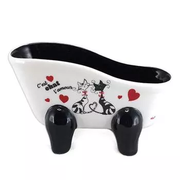 Les Trsors De Lily [A2556] - Мыльница керамическая Кошки черный красный белый (ретро ванна) - 130x75 мм (это любовь кошка)