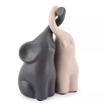 Les Trsors De Lily [A2853] - Серо-бежевая керамическая фигурка Пара слонов - 11x8 см