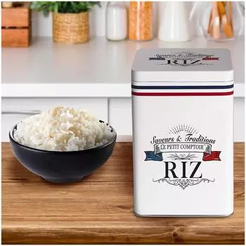 Les Trsors De Lily [A3025] - Ящик для риса металлический Le Petit Comptoir белый (вкусы и традиции) - 18x12x12см