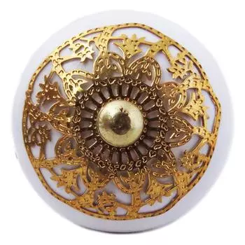 Les Trsors De Lily [A3113] - Ручка керамическая Бохо белое золото - 60x40 мм