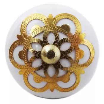 Les Trsors De Lily [A3120] - Ручка керамическая Бохо белое золото - 60x40 мм