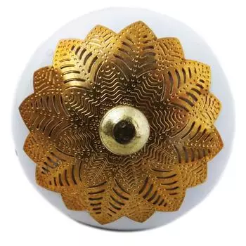 Les Trsors De Lily [A3124] - Ручка керамическая Бохо белое золото - 60x40 мм