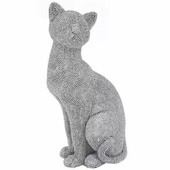 Les Trsors De Lily [A3308] - Статуэтка Кошки из смолы серебристо-серая стразы - 28x14x12 см