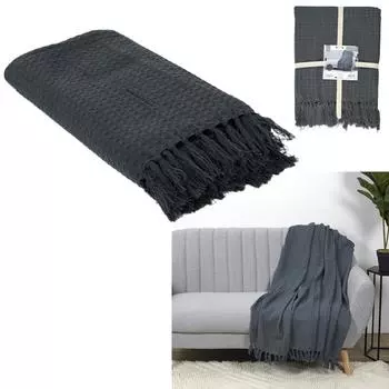 Les Trsors De Lily [A3526] - Плед на диван из хлопка серого цвета с тиснением Бохо - 160x130 см