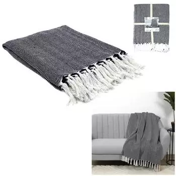 Les Trsors De Lily [A3528] - Плед из хлопкового жаккарда темно-синего цвета в стиле бохо - 120x150 см