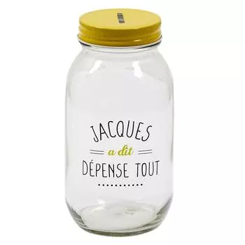 Les Trsors De Lily [A3676] - стеклянная банка-копилка Жак сказал желтая (потратить все это) - 17x9см