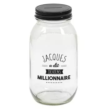 Les Trsors De Lily [A3677] - Стеклянная банка-копилка Жак сказал черная (стать миллионером) - 17x9см чёрный