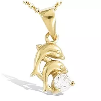 Les Trsors De Lily [B9376] - Позолоченный кулон Пара дельфинов из белого золота - 10x15 мм