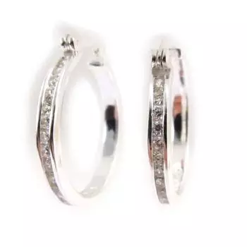 Les Trsors De Lily [C7560] - Белые серебряные серьги-кольца «Кристалл» 2,5 см 3 мм
