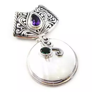 Les Trsors De Lily [D5877] - Серебряный кулон ручной работы Sapa Белый / Пурпурный / Серебристо-зеленый - 32x55 мм
