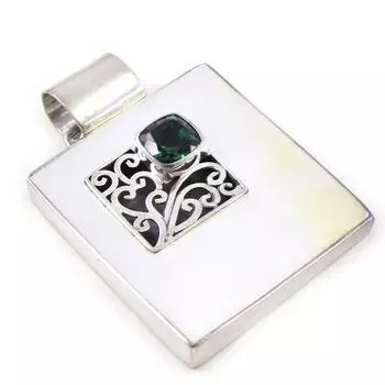 Les Trsors De Lily [D5890] - Серебряный кулон ручной работы Sapa Перламутр / серебристо-зеленый - 35x38 мм