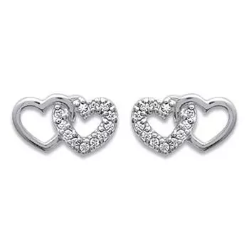Les Trsors De Lily [D7528] - Серьги серебряные Coeurs Duo Серебро белое (родиевое покрытие) - 7x13 мм