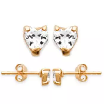 Les Trsors De Lily [D8039] - Gold Plated Earrings Essential Heart White gold - 3 mm
