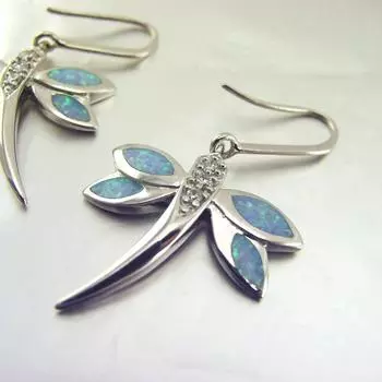 Les Trsors De Lily [E8653] - Серебряные серьги Goddess Opal серебристо-голубой (покрытие родием) - 30x12 мм