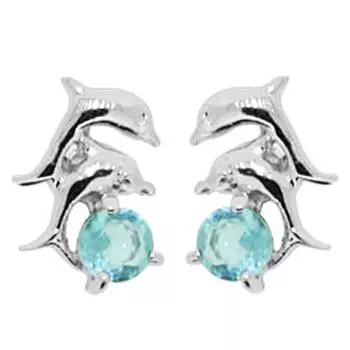 Les Trsors De Lily [F6931] - BO Silver Tendres Dauphins Аквамарин, серебро (родий) - 11x6 мм