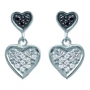 Les Trsors De Lily [H0356] - Серебро, черный, белый (родий), серьги Love - 20x8 мм.