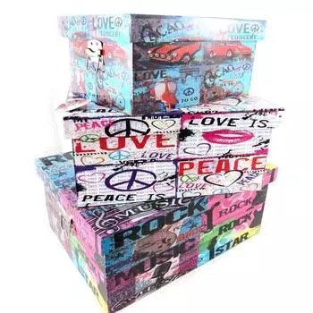 Les Trsors De Lily [I6270] - Набор из 3 деревянных сувенирных коробок Rock Music tutti frutti - 39x30x17 см. разноцветный