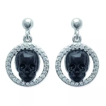 Les Trsors De Lily [J3116] - Серебряные серьги Череп черное серебро (родий) - 18x11 мм