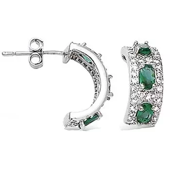 Les Trsors De Lily [K6682] - Серебряные полукольца Celestina зеленый белый серебро (родированное покрытие) - 15x6 мм