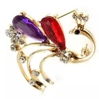 Les Trsors De Lily [K9780] - Дизайнерская брошь Павлин пурпурно-красное золото.