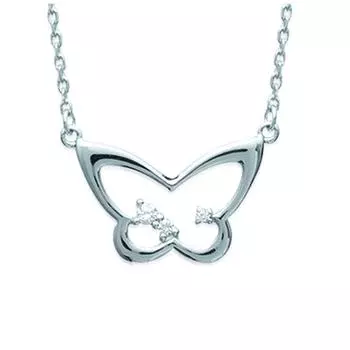 Les Trsors De Lily [L0484] - Серебряное колье «Бабочка» серебристо-белое (родиевое покрытие) - 17x12 мм