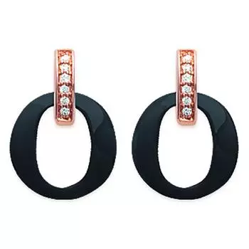 Les Trsors De Lily [L0797] - Позолоченные серьги Sissi из черной керамики и розового цвета - 16x12 мм