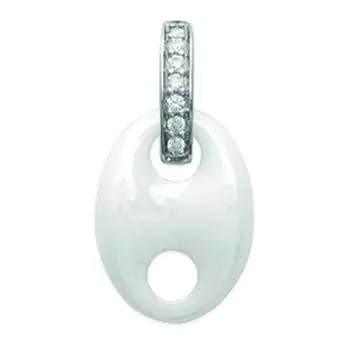 Les Trsors De Lily [L0865] - Серебряный кулон Grain de Caf серебристо-белая керамика (родированное покрытие) - 14x10 мм