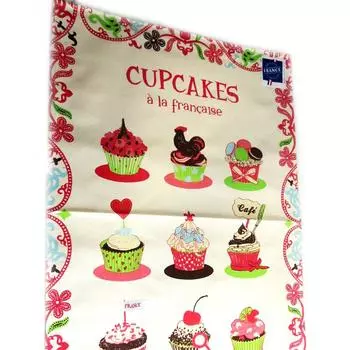 Les Trsors De Lily [L1240] - Дизайнерское кухонное полотенце Cupcakes la Franaise бежевый, розовый, зеленый.